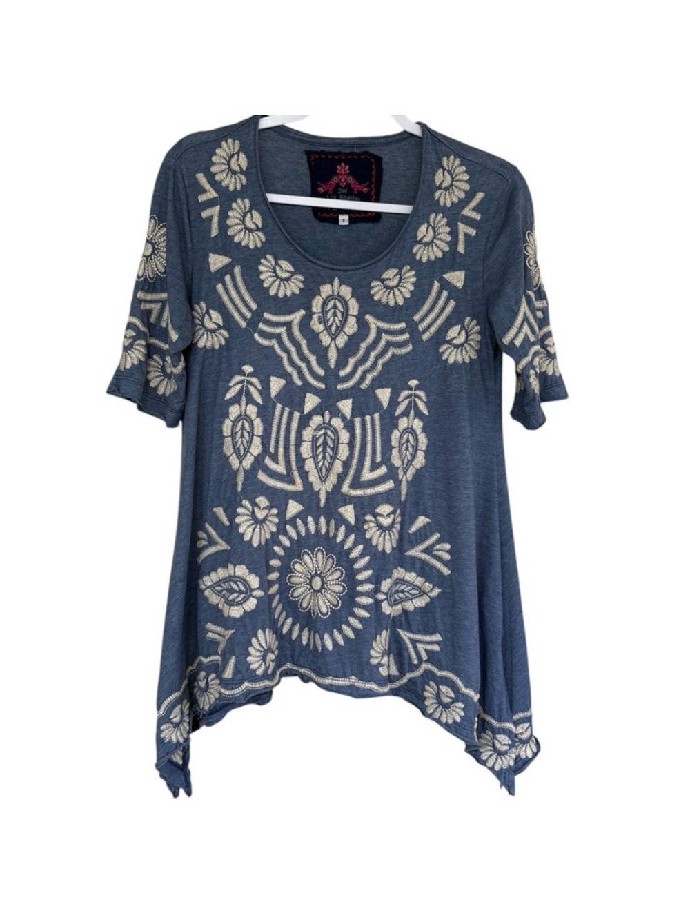 Johnny Was JW Los Angeles Bohemian Embroidered Floral Print Tunic Shirt Sz S